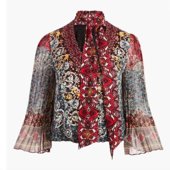 Alice + Olivia Elaina Tie Neck Paisley Blouse Size 6 - Picture 11 of 11